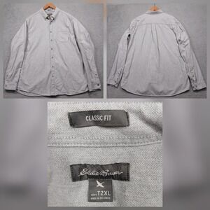 Eddie Bauer Men's Tall 2XL Gray Herringbone Button-Up Shirt Classic Fit Sleeve